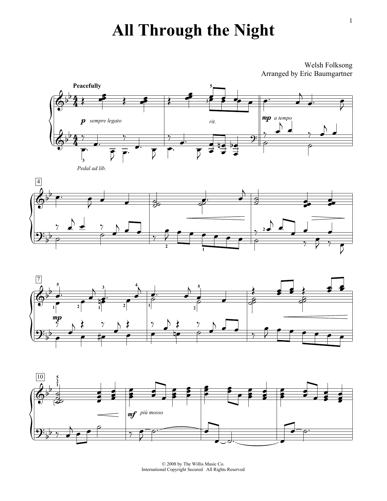 Eric Baumgartner All Through The Night Sheet Music Notes & Chords for Educational Piano - Download or Print PDF