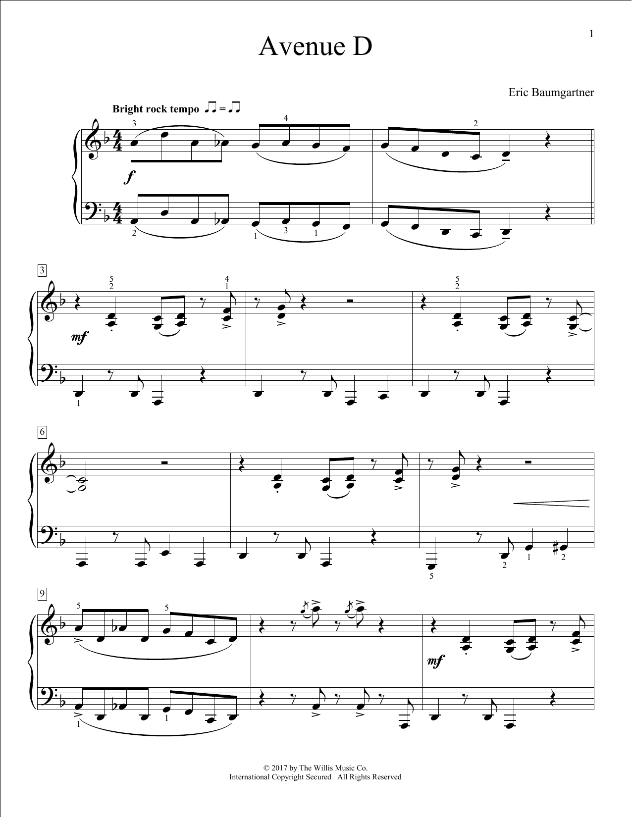 Eric Baumgartner Avenue D Sheet Music Notes & Chords for Educational Piano - Download or Print PDF