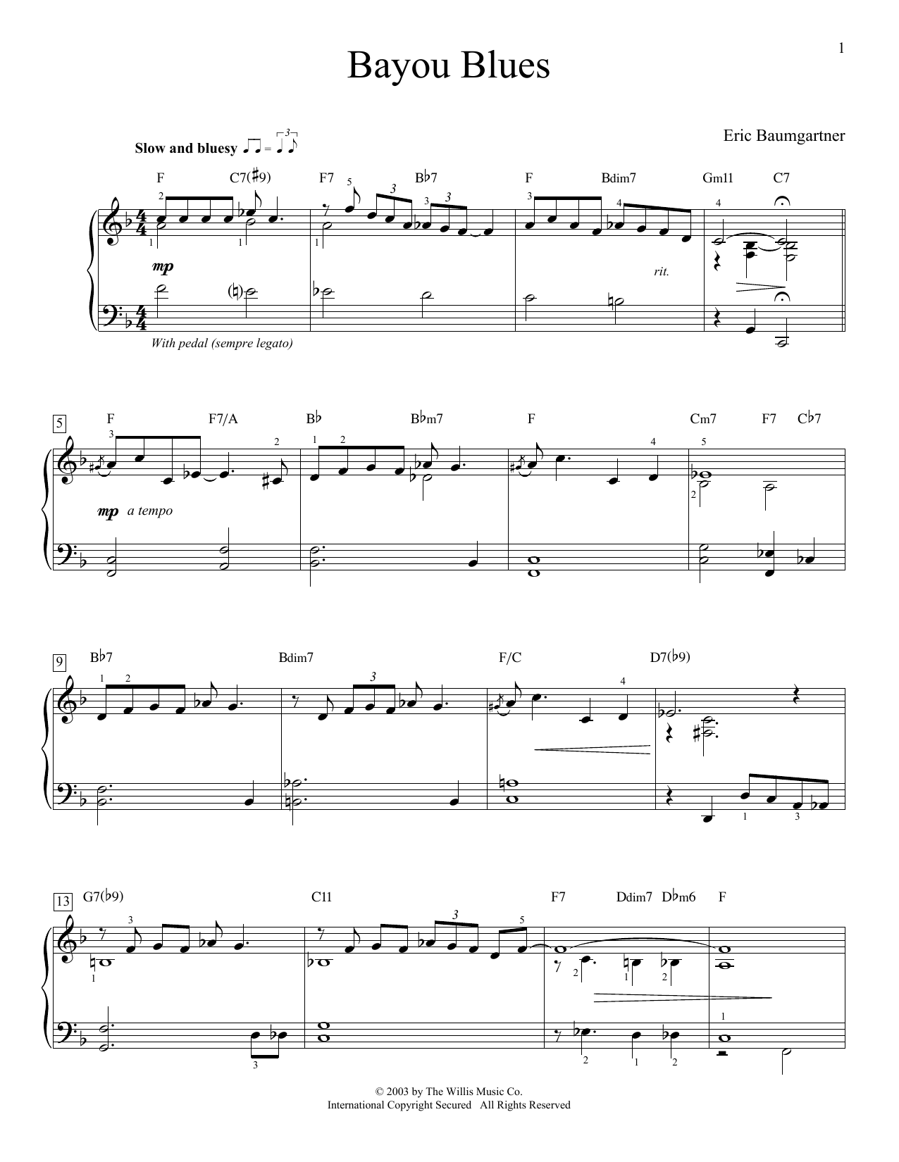 Eric Baumgartner Bayou Blues Sheet Music Notes & Chords for Educational Piano - Download or Print PDF