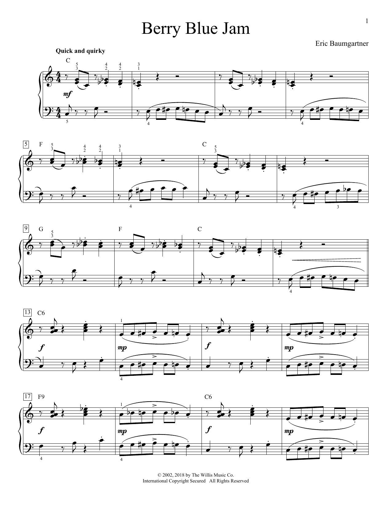 Eric Baumgartner Berry Blue Jam Sheet Music Notes & Chords for Educational Piano - Download or Print PDF