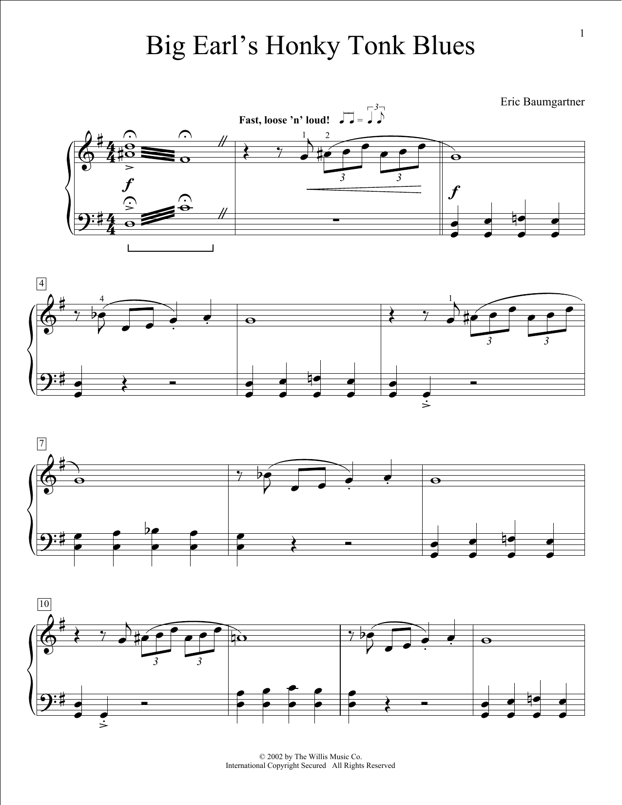 Eric Baumgartner Big Earl's Honky-Tonk Blues Sheet Music Notes & Chords for Educational Piano - Download or Print PDF