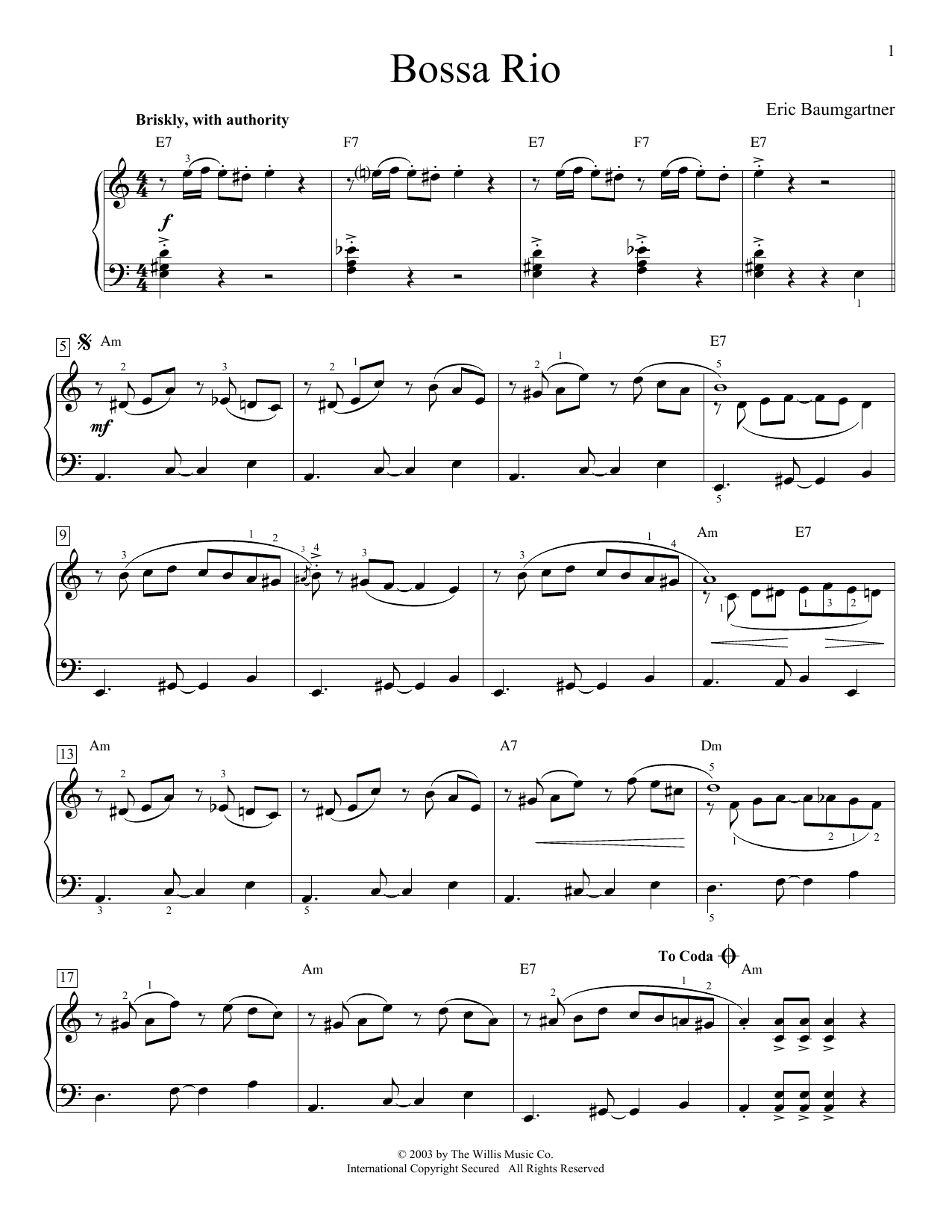 Eric Baumgartner Bossa Rio Sheet Music Notes & Chords for Educational Piano - Download or Print PDF