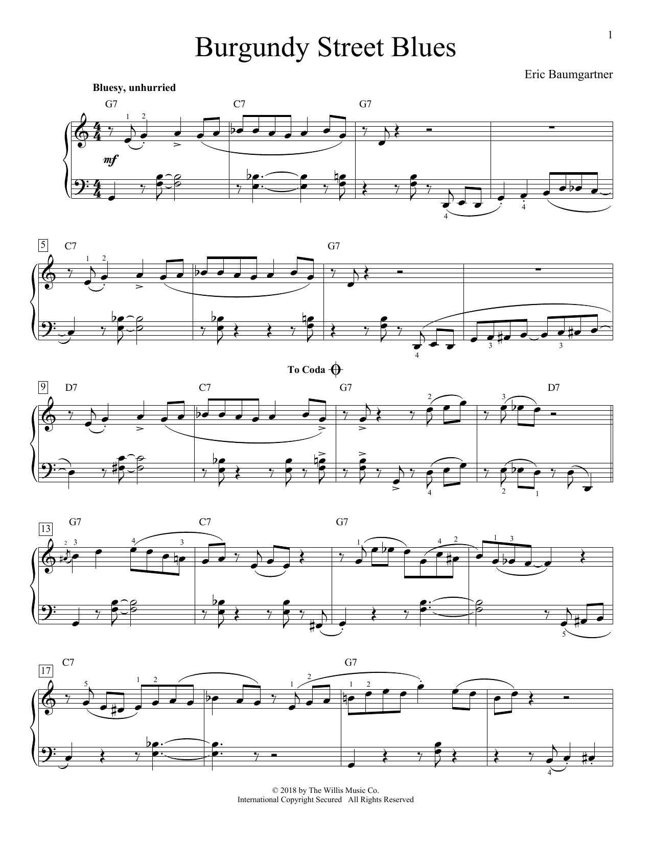 Eric Baumgartner Burgundy Street Blues Sheet Music Notes & Chords for Educational Piano - Download or Print PDF