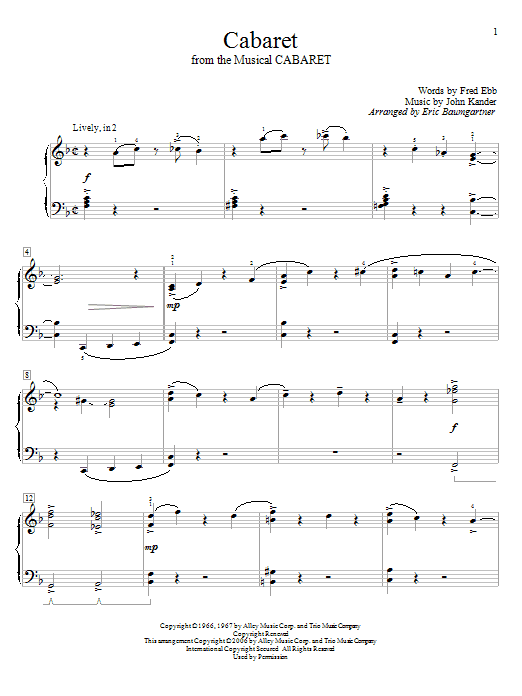 Eric Baumgartner Cabaret Sheet Music Notes & Chords for Educational Piano - Download or Print PDF