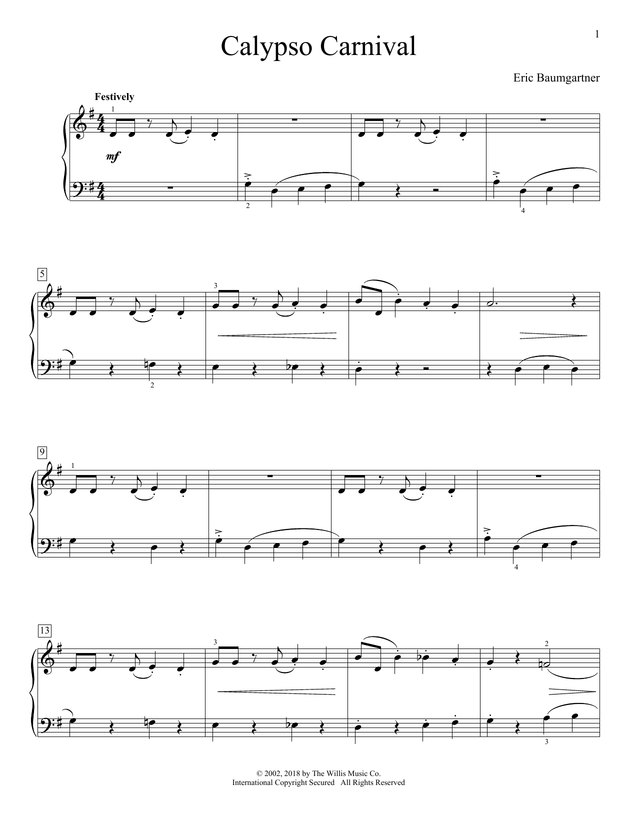Eric Baumgartner Calypso Carnival Sheet Music Notes & Chords for Educational Piano - Download or Print PDF