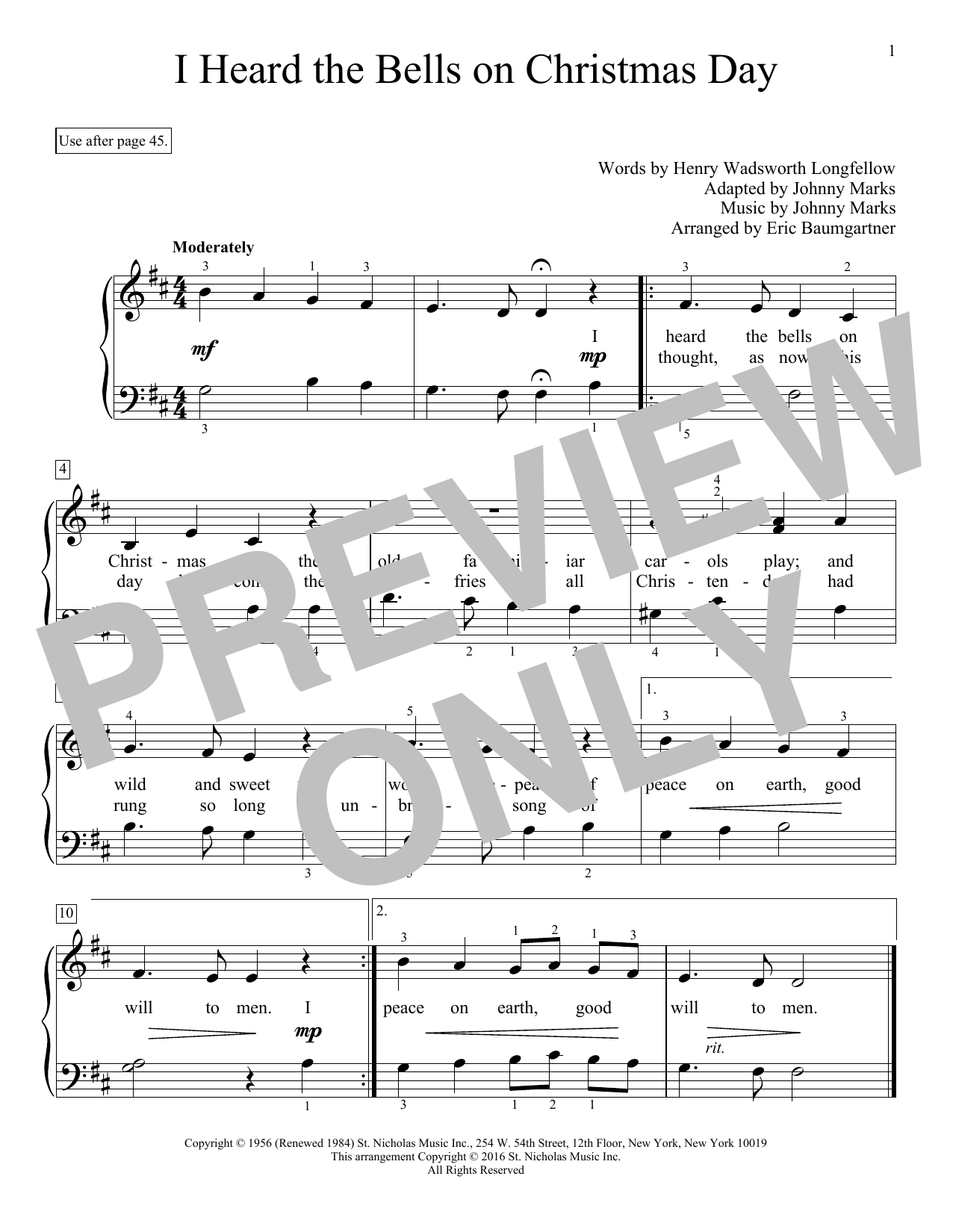 Eric Baumgartner I Heard The Bells On Christmas Day Sheet Music Notes & Chords for Educational Piano - Download or Print PDF