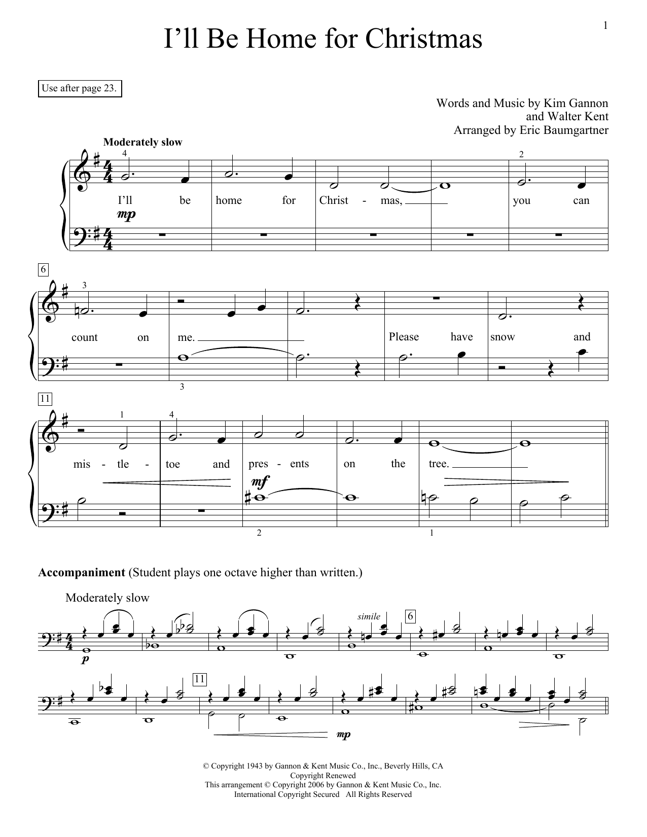 Eric Baumgartner I'll Be Home For Christmas Sheet Music Notes & Chords for Educational Piano - Download or Print PDF
