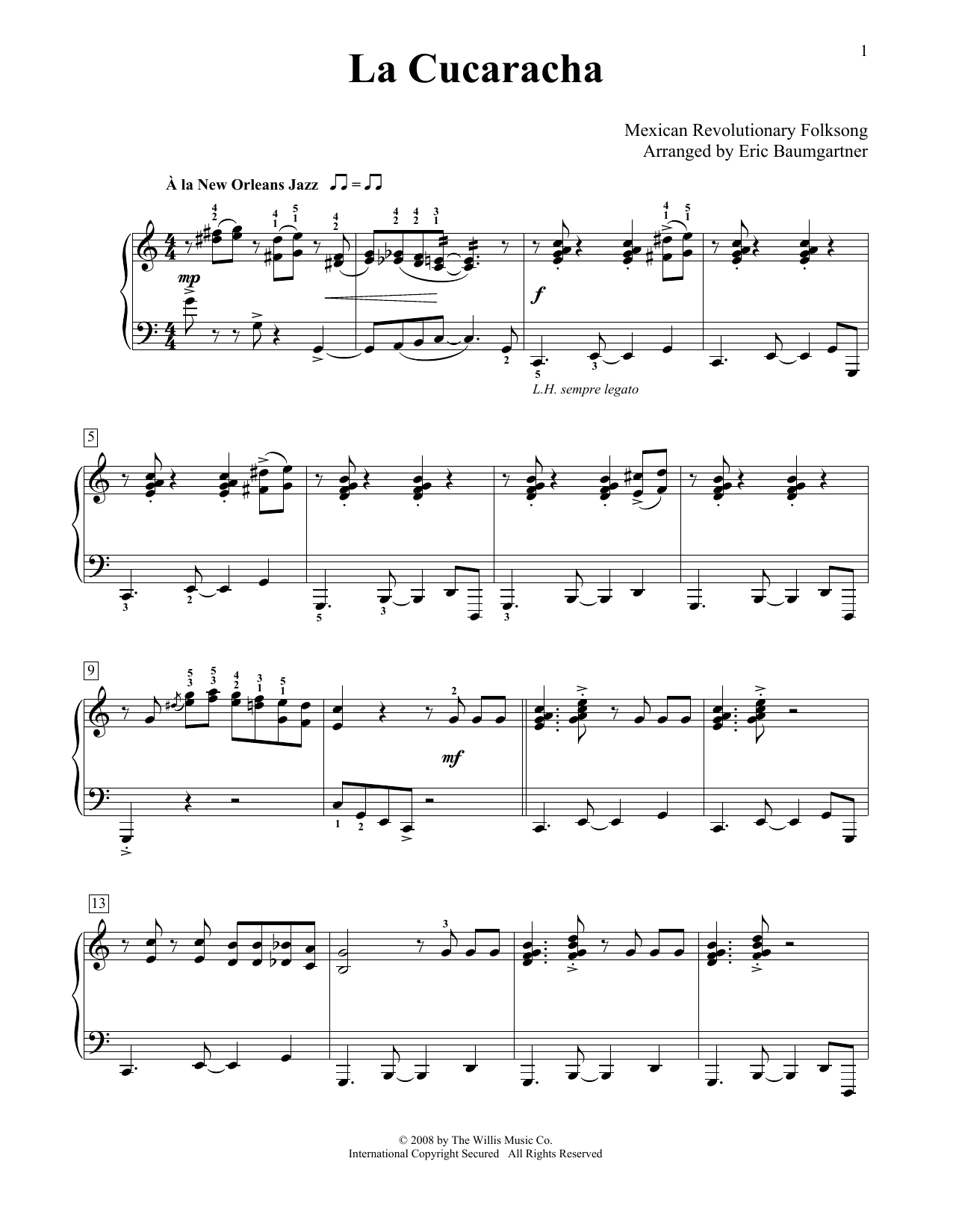 Eric Baumgartner La Cucaracha Sheet Music Notes & Chords for Educational Piano - Download or Print PDF