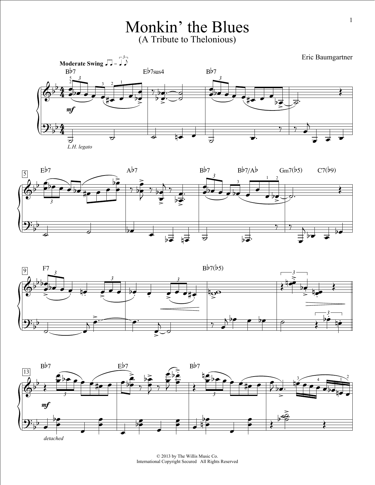 Eric Baumgartner Monkin' The Blues (A Tribute To Thelonious) Sheet Music Notes & Chords for Educational Piano - Download or Print PDF