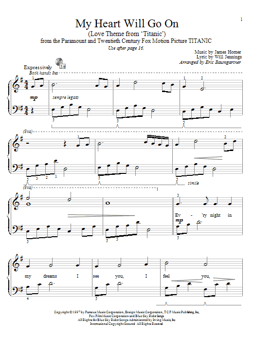 Eric Baumgartner My Heart Will Go On (Love Theme from Titanic) Sheet Music Notes & Chords for Educational Piano - Download or Print PDF