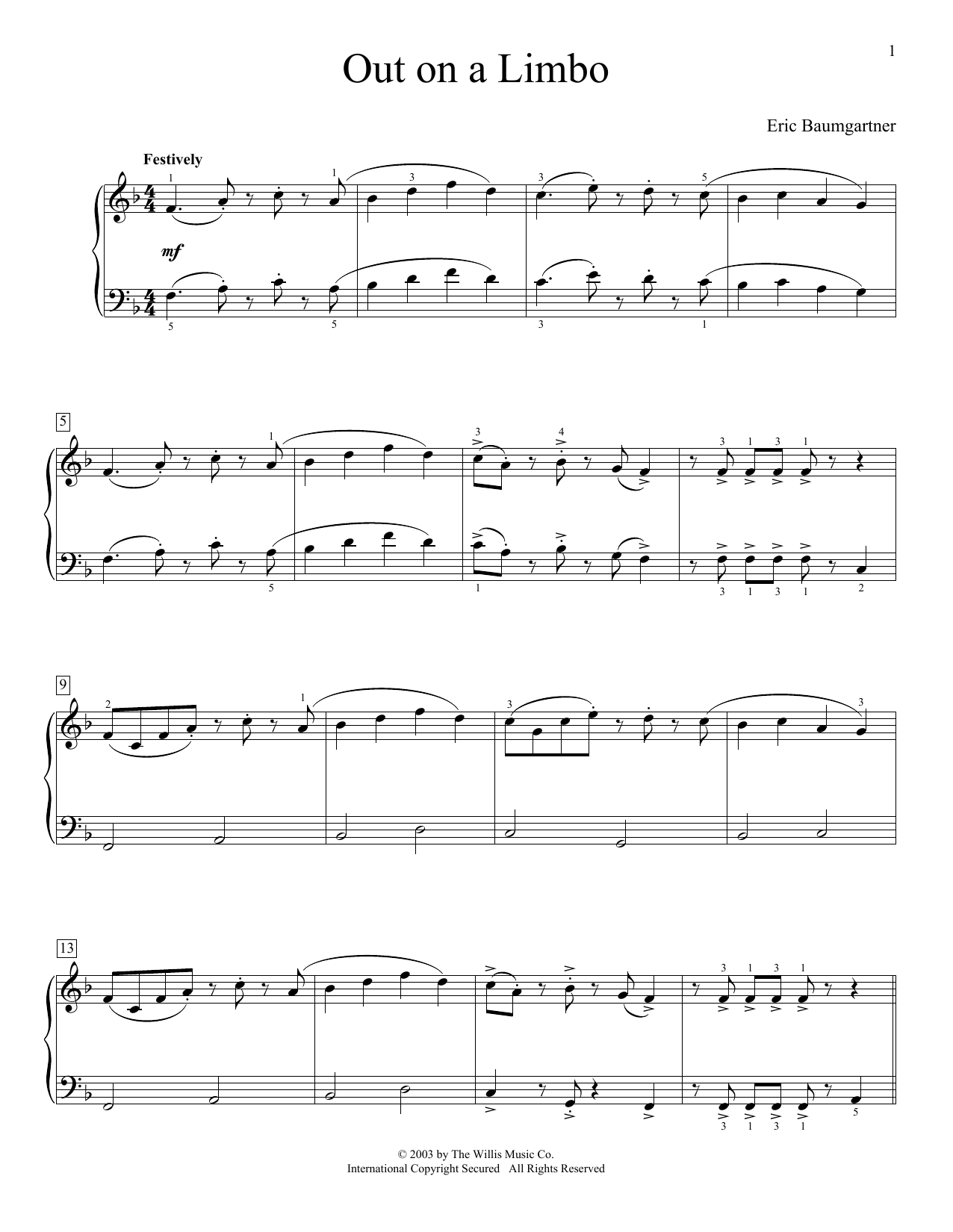 Eric Baumgartner Out On A Limbo Sheet Music Notes & Chords for Educational Piano - Download or Print PDF