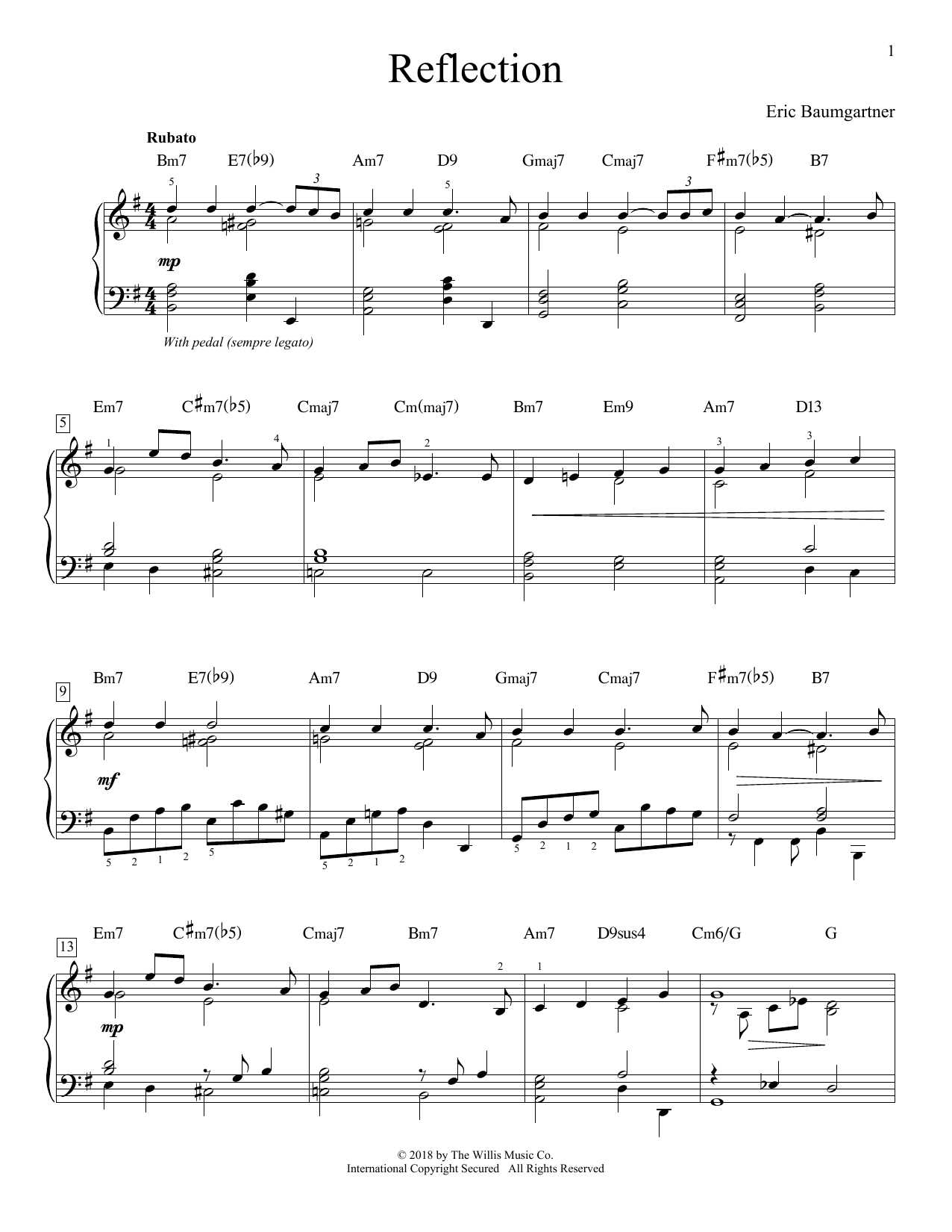 Eric Baumgartner Reflection Sheet Music Notes & Chords for Educational Piano - Download or Print PDF