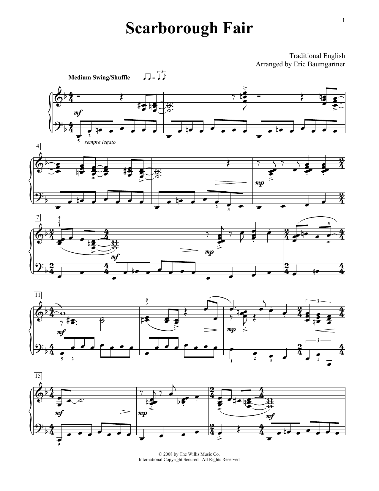 Eric Baumgartner Scarborough Fair Sheet Music Notes & Chords for Educational Piano - Download or Print PDF