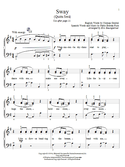 Eric Baumgartner Sway (Quien Sera) Sheet Music Notes & Chords for Educational Piano - Download or Print PDF