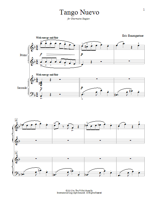 Eric Baumgartner Tango Nuevo Sheet Music Notes & Chords for Piano Duet - Download or Print PDF