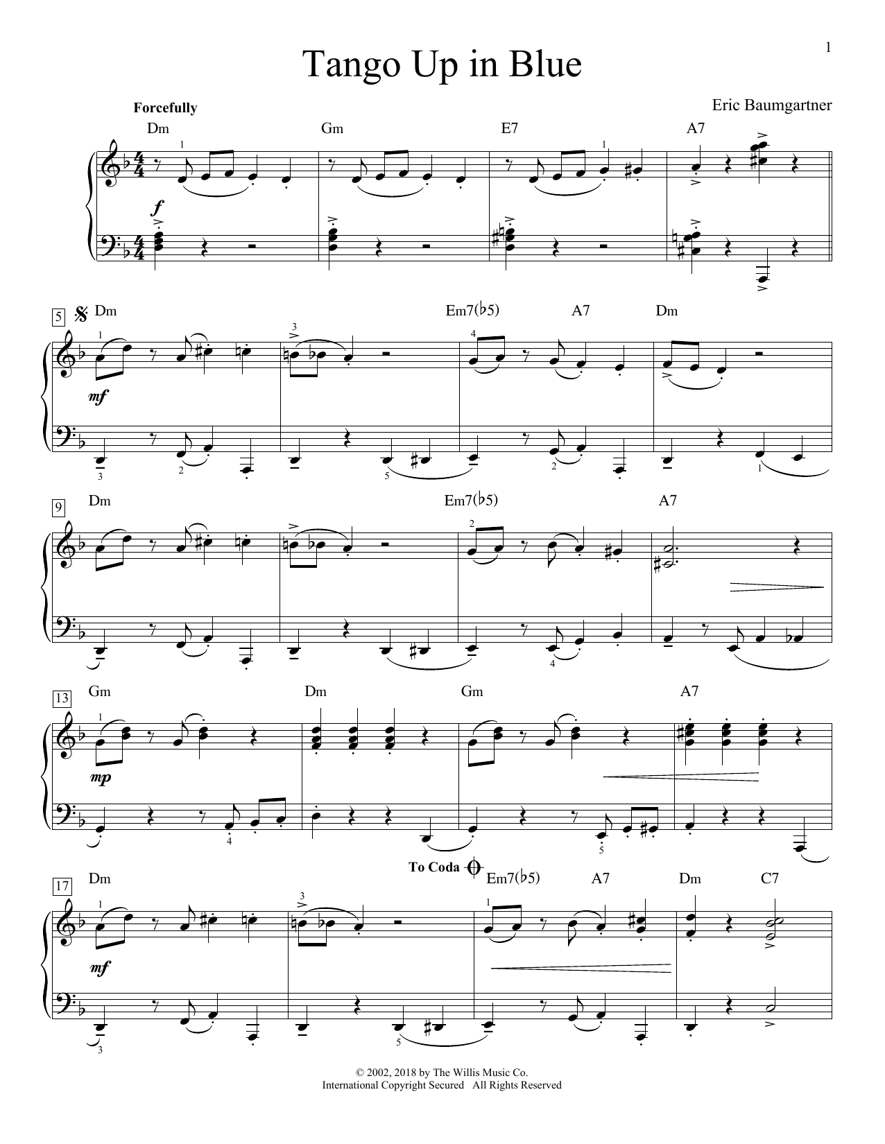 Eric Baumgartner Tango Up In Blue Sheet Music Notes & Chords for Educational Piano - Download or Print PDF
