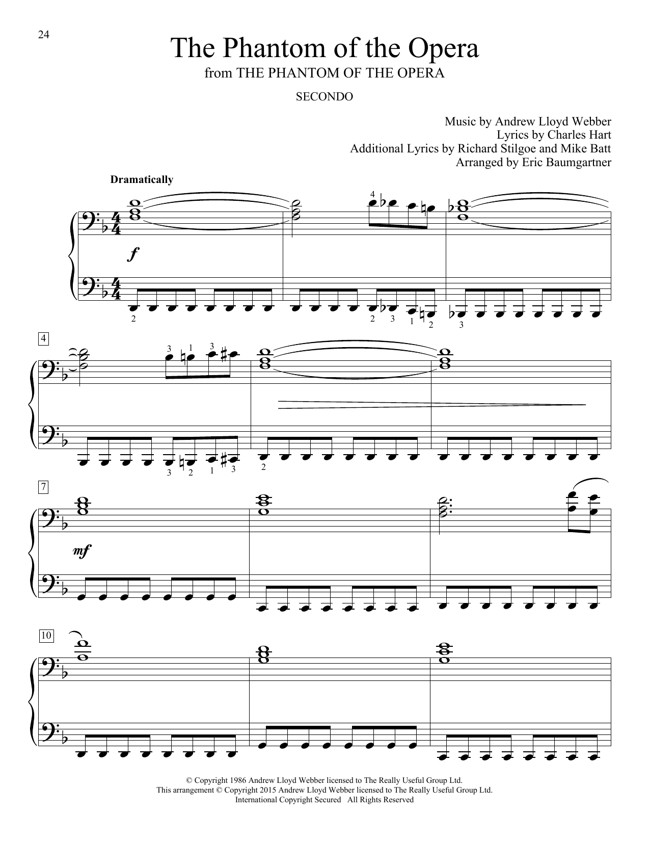 Eric Baumgartner The Phantom Of The Opera Sheet Music Notes & Chords for Piano Duet - Download or Print PDF