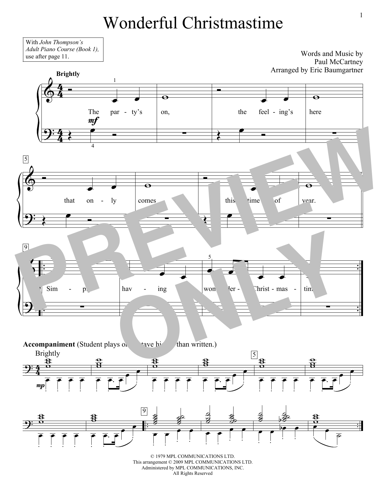 Eric Baumgartner Wonderful Christmastime Sheet Music Notes & Chords for Educational Piano - Download or Print PDF
