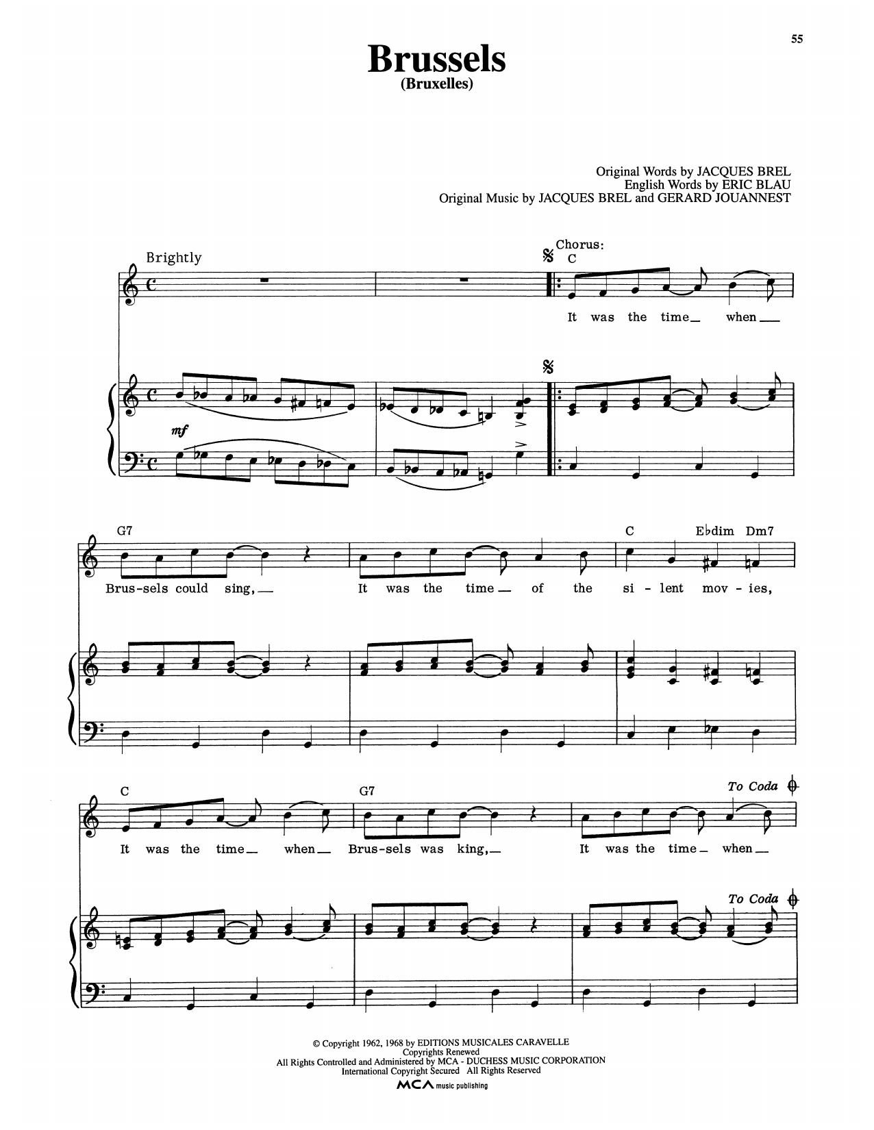 Eric Blau Brussels (Bruxelles) (from Jacques Brel Is Alive And Well And Living In Paris) Sheet Music Notes & Chords for Piano & Vocal - Download or Print PDF