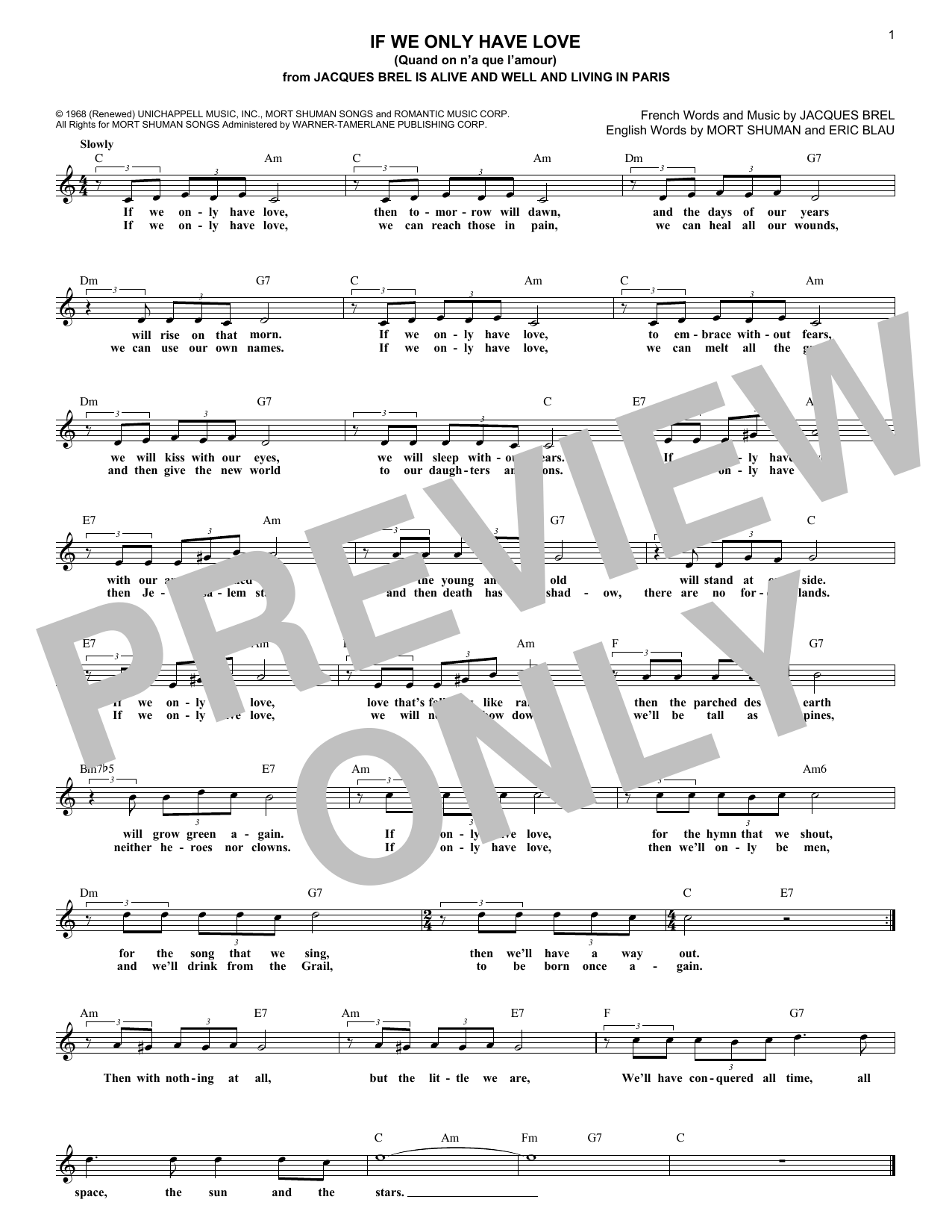 Eric Blau If We Only Have Love (Quand On N'a Que L'amour) Sheet Music Notes & Chords for Lead Sheet / Fake Book - Download or Print PDF