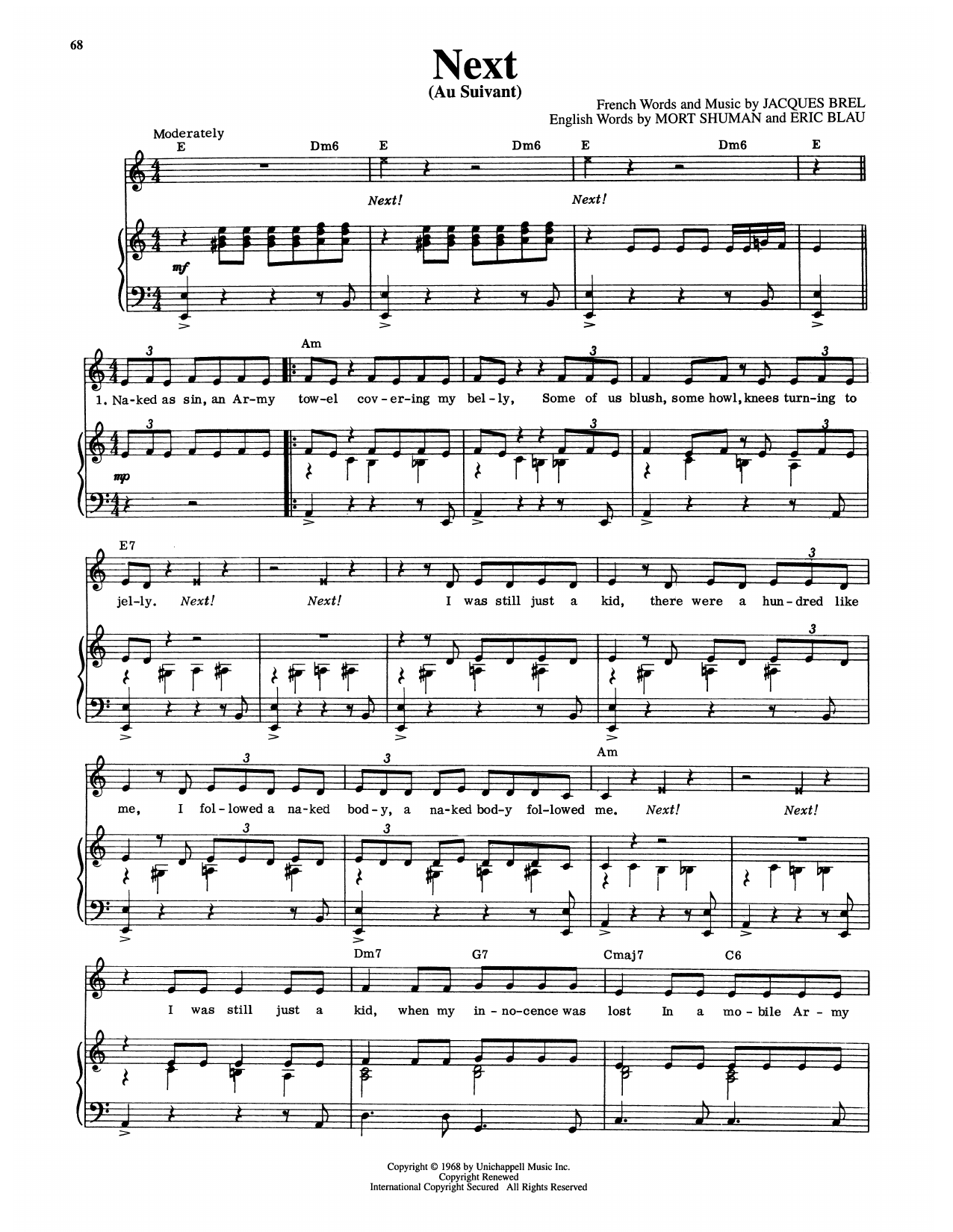 Eric Blau Next (Au Suivant) (from Jacques Brel Is Alive And Well And Living In Paris) Sheet Music Notes & Chords for Piano & Vocal - Download or Print PDF
