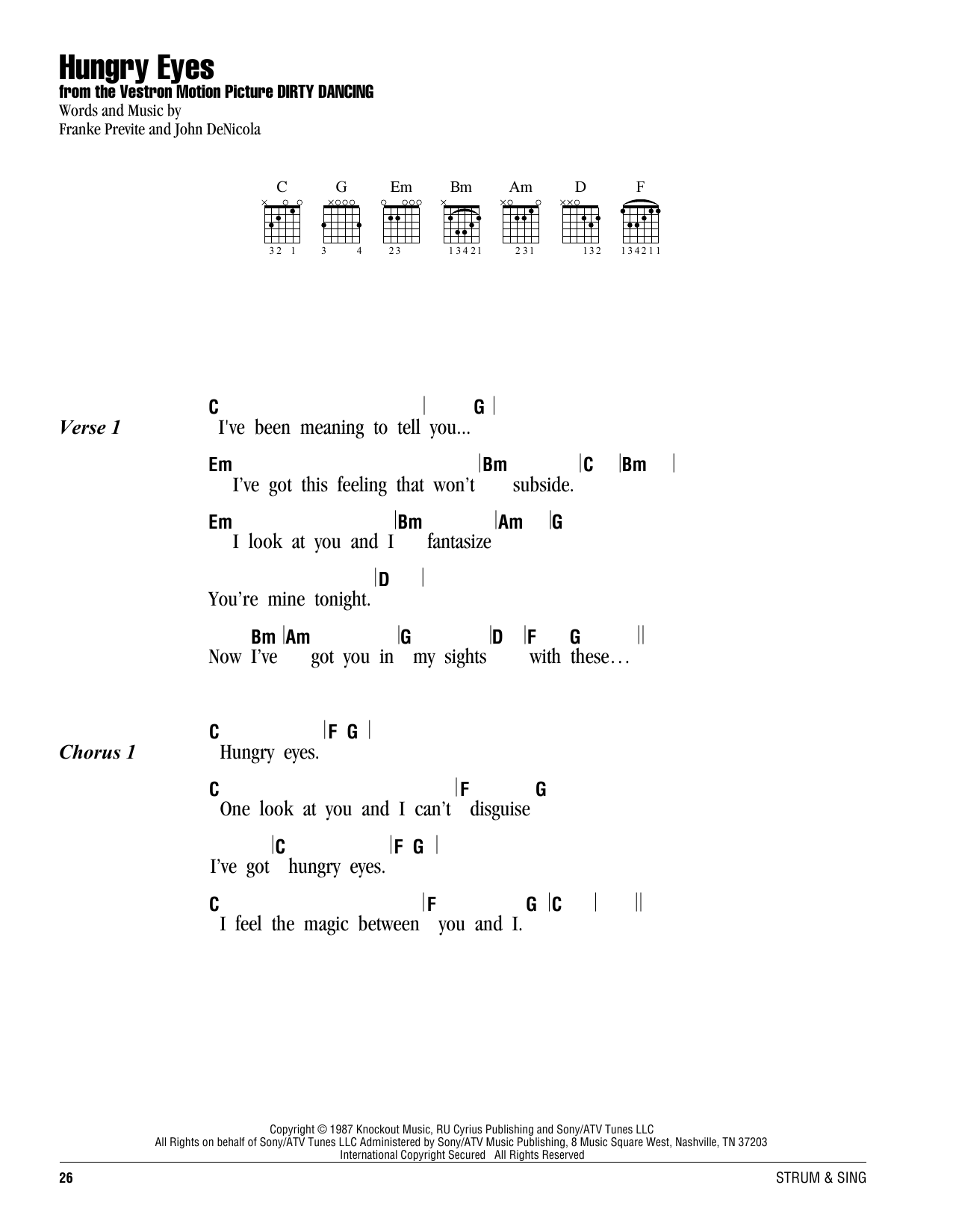 Eric Carmen Hungry Eyes Sheet Music Notes & Chords for Melody Line, Lyrics & Chords - Download or Print PDF