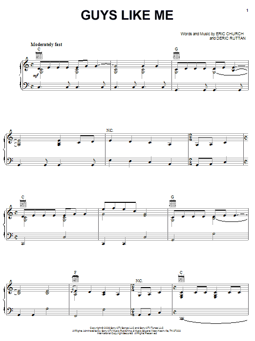 Eric Church Guys Like Me Sheet Music Notes & Chords for Piano, Vocal & Guitar (Right-Hand Melody) - Download or Print PDF