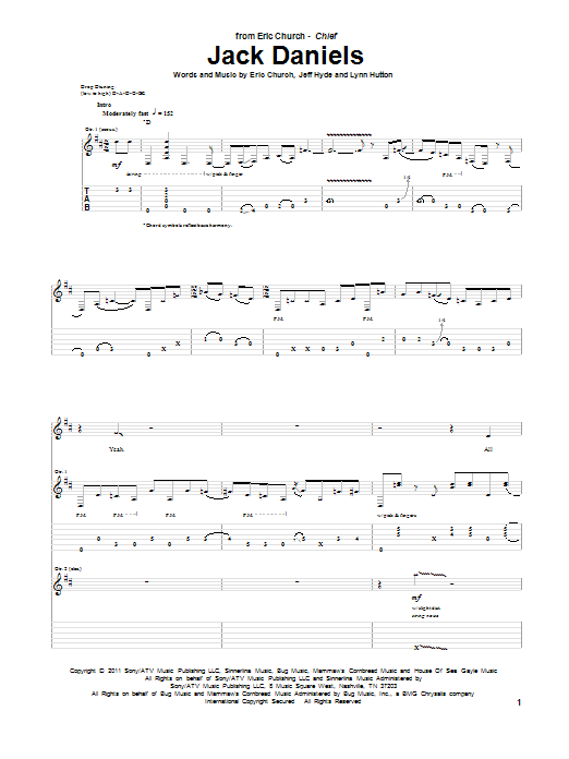 Eric Church Jack Daniels Sheet Music Notes & Chords for Guitar Tab - Download or Print PDF