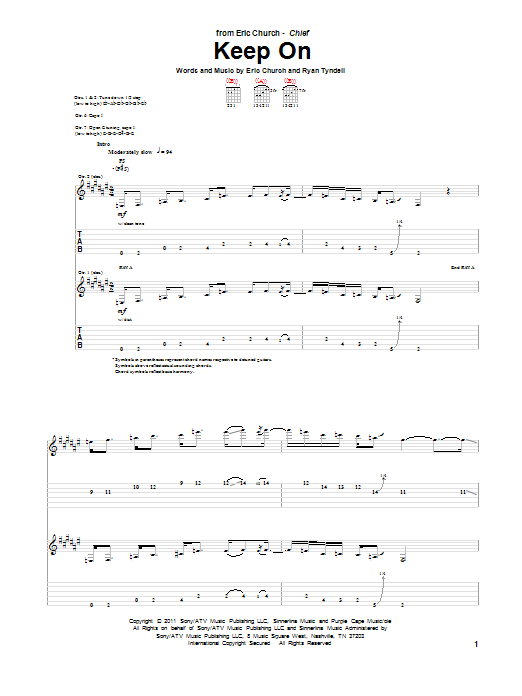 Eric Church Keep On Sheet Music Notes & Chords for Guitar Tab - Download or Print PDF