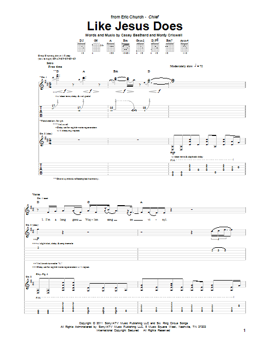 Eric Church Like Jesus Does Sheet Music Notes & Chords for Guitar Tab - Download or Print PDF