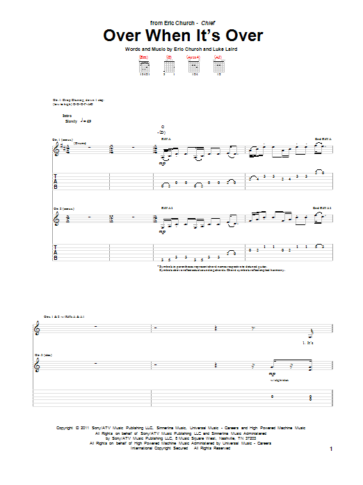 Eric Church Over When It's Over Sheet Music Notes & Chords for Guitar Tab - Download or Print PDF