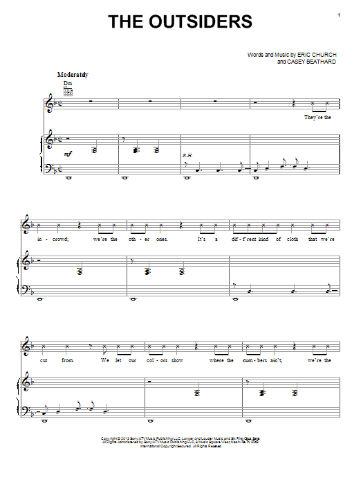 Eric Church The Outsiders Sheet Music Notes & Chords for Piano, Vocal & Guitar (Right-Hand Melody) - Download or Print PDF