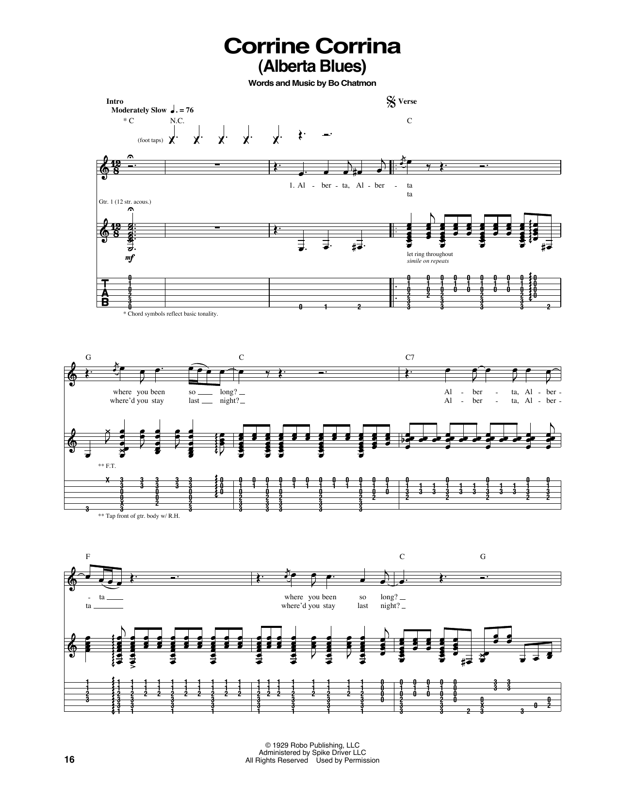 Eric Clapton Alberta Sheet Music Notes & Chords for Piano, Vocal & Guitar (Right-Hand Melody) - Download or Print PDF
