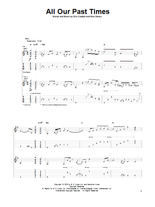 Eric Clapton All Our Past Times Sheet Music Notes & Chords for Guitar Tab - Download or Print PDF