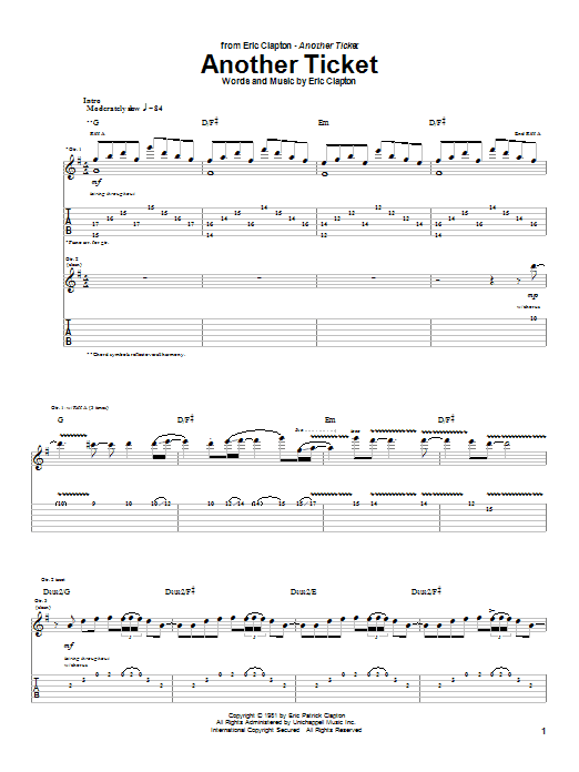 Eric Clapton Another Ticket Sheet Music Notes & Chords for Guitar Chords/Lyrics - Download or Print PDF