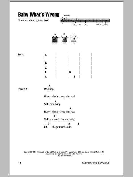 Eric Clapton Baby What's Wrong Sheet Music Notes & Chords for Lyrics & Chords - Download or Print PDF