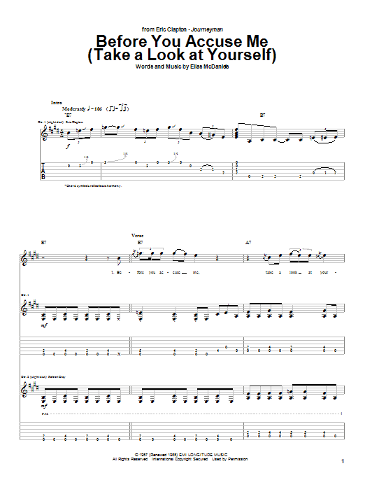 Eric Clapton Before You Accuse Me (Take A Look At Yourself) Sheet Music Notes & Chords for Real Book – Melody, Lyrics & Chords - Download or Print PDF