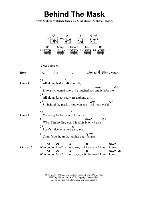 Eric Clapton Behind The Mask Sheet Music Notes & Chords for Lyrics & Chords - Download or Print PDF