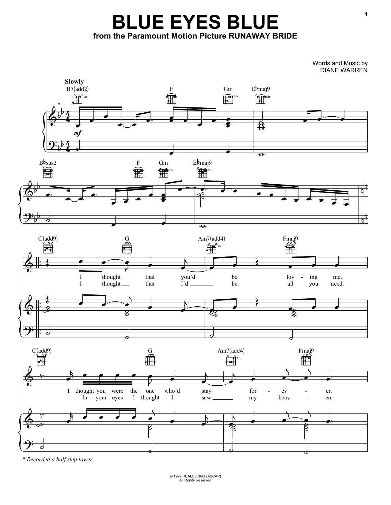 Eric Clapton Blue Eyes Blue Sheet Music Notes & Chords for Piano, Vocal & Guitar (Right-Hand Melody) - Download or Print PDF
