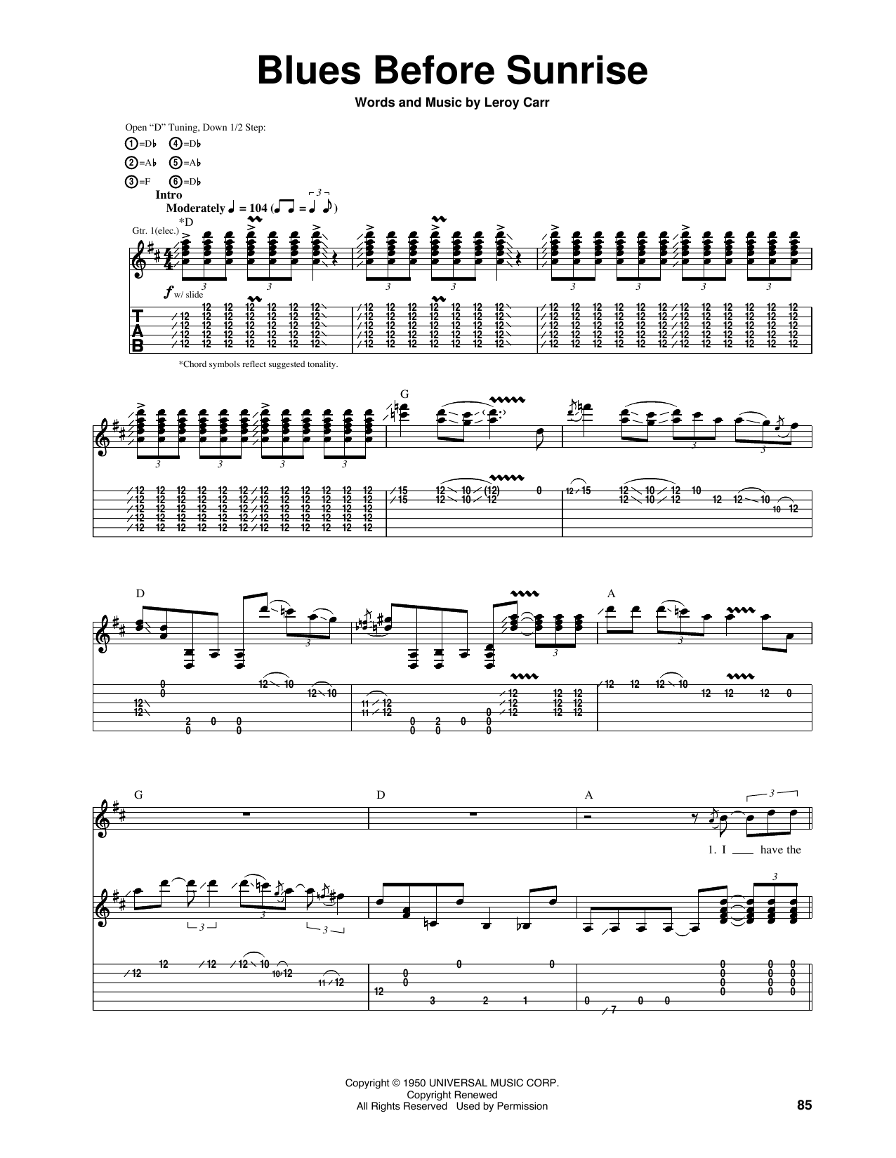 Eric Clapton Blues Before Sunrise Sheet Music Notes & Chords for Guitar Tab - Download or Print PDF