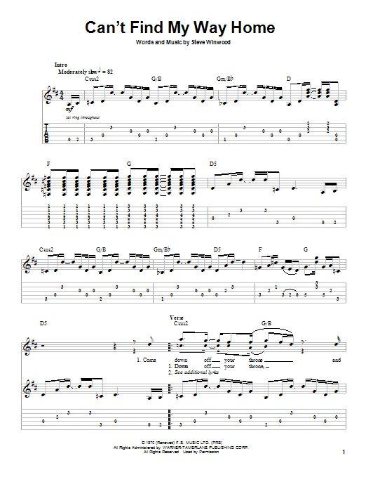 Eric Clapton Can't Find My Way Home Sheet Music Notes & Chords for Mandolin - Download or Print PDF