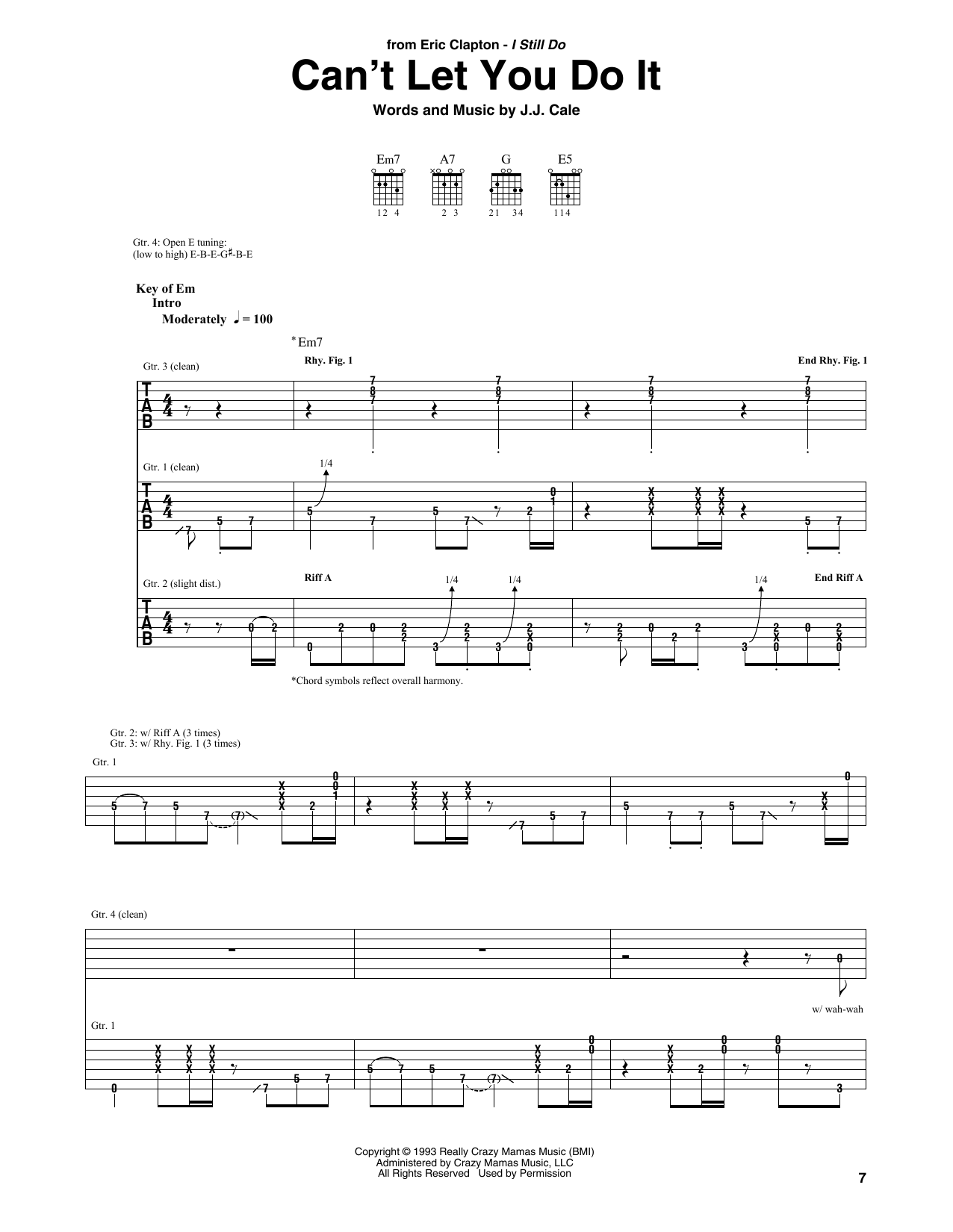 Eric Clapton Can't Let You Do It Sheet Music Notes & Chords for Guitar Rhythm Tab - Download or Print PDF