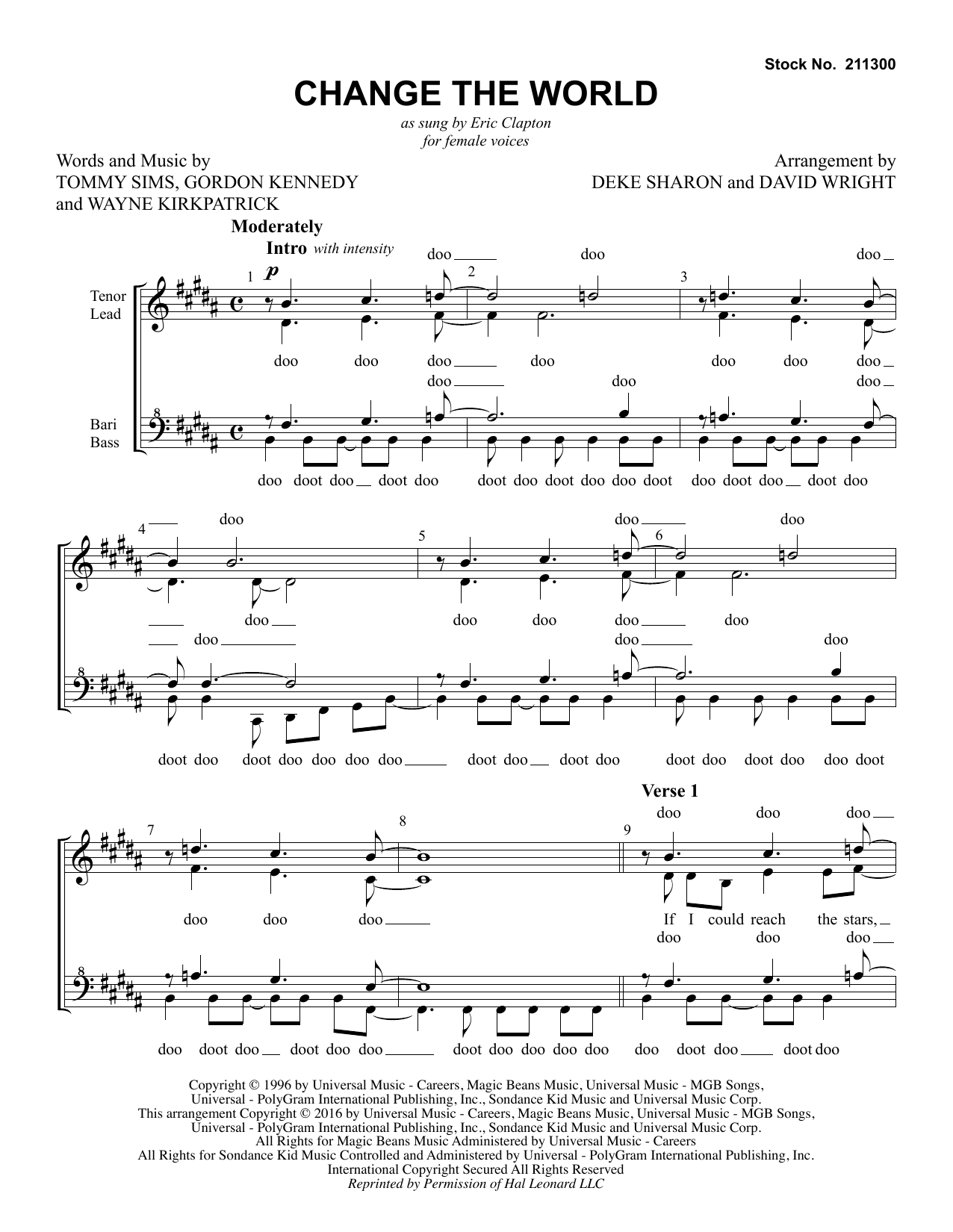 Eric Clapton Change The World (arr. Deke Sharon, David Wright) Sheet Music Notes & Chords for SSAA - Download or Print PDF