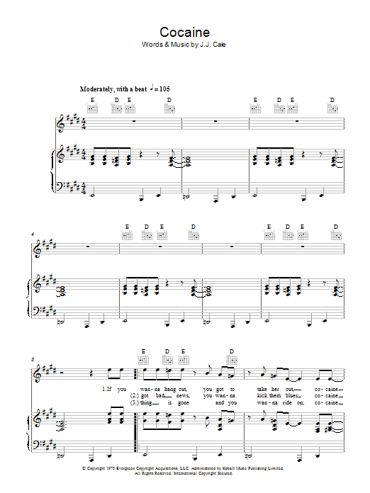 Eric Clapton Cocaine Sheet Music Notes & Chords for Guitar Tab Play-Along - Download or Print PDF