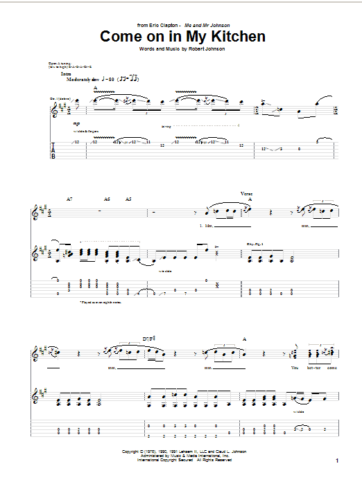 Eric Clapton Come On In My Kitchen Sheet Music Notes & Chords for Guitar Tab - Download or Print PDF