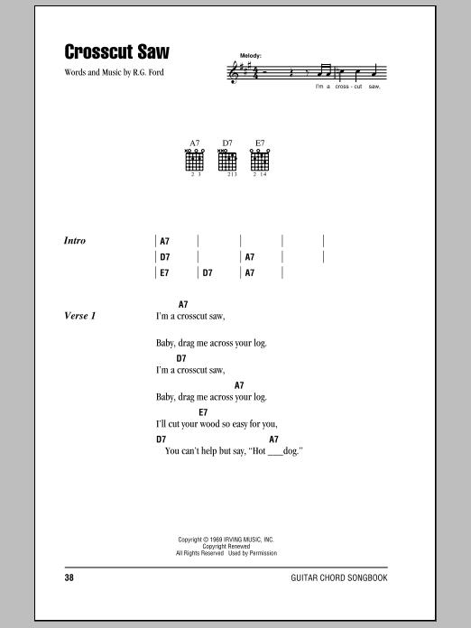 Eric Clapton Crosscut Saw Sheet Music Notes & Chords for Melody Line, Lyrics & Chords - Download or Print PDF