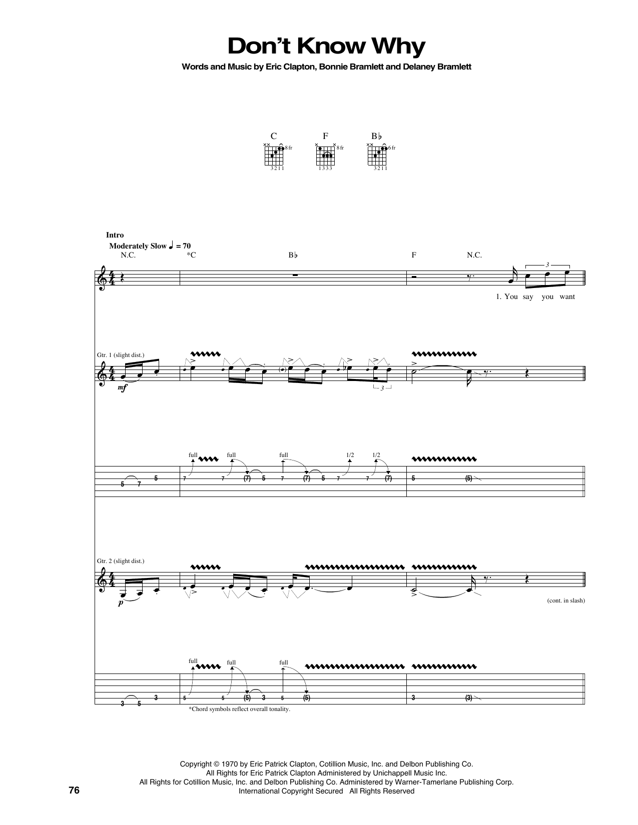 Eric Clapton Don't Know Why Sheet Music Notes & Chords for Guitar Tab - Download or Print PDF