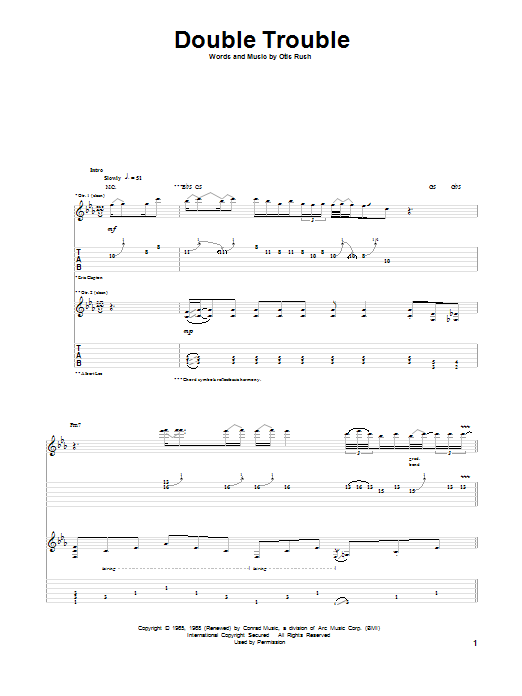Eric Clapton Double Trouble Sheet Music Notes & Chords for Guitar Tab - Download or Print PDF