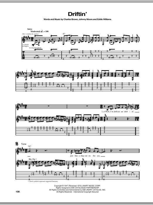 Eric Clapton Driftin' Blues Sheet Music Notes & Chords for Guitar Tab - Download or Print PDF