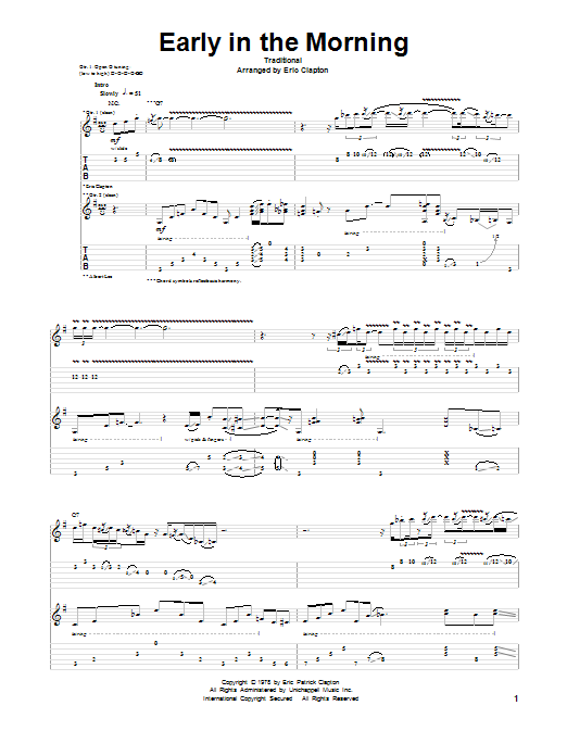 Eric Clapton Early In The Morning Sheet Music Notes & Chords for Guitar Tab - Download or Print PDF